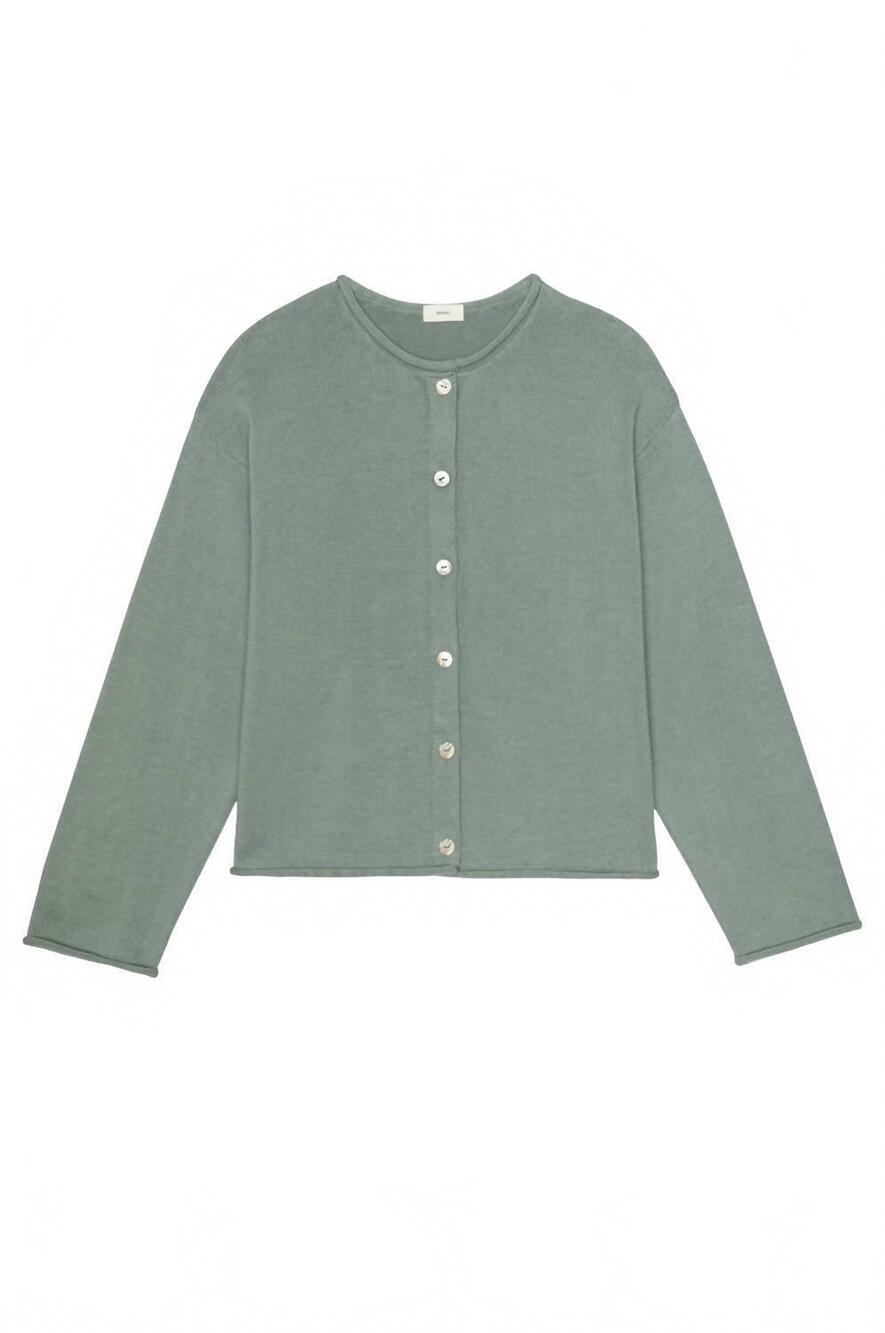 NEW DONNI. cotton knit roll cardigan in sage - Picture 7 of 7